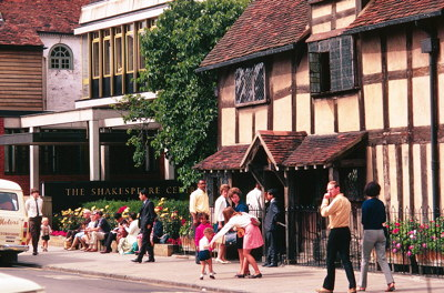 The most famous building in Stratford: Shakespeare's Birthplace, with the Shakespeare Centre next door.